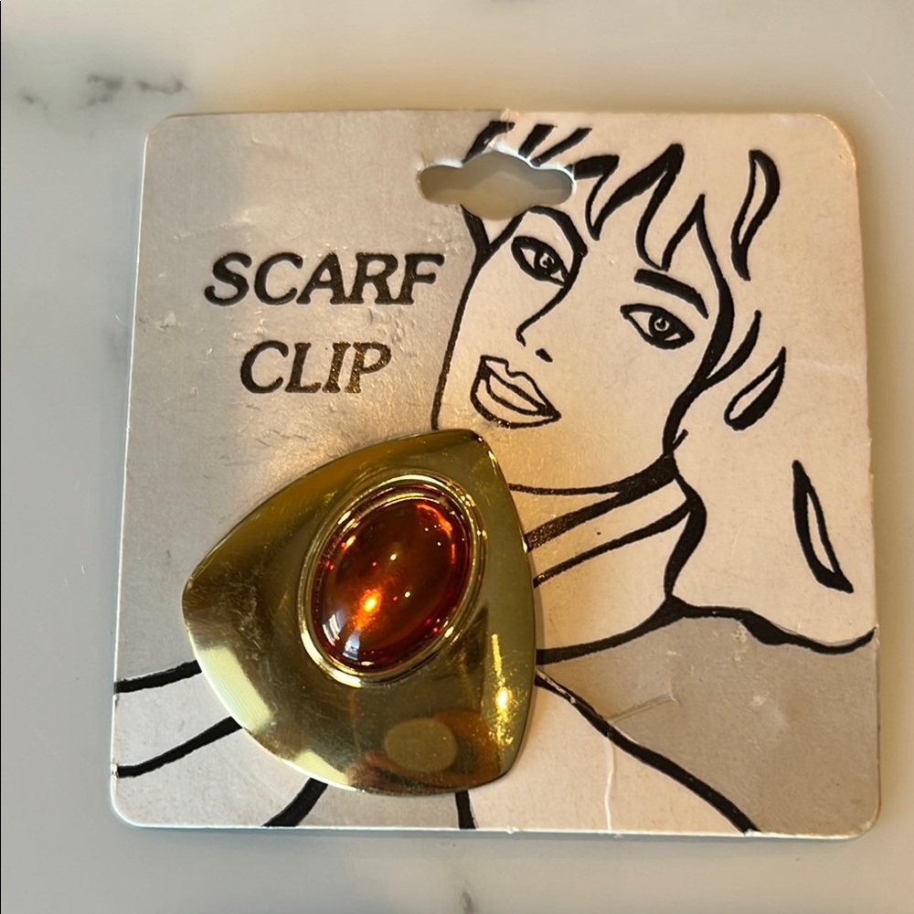 Vintage Scarf Clip, Gold-tone and Faux Amber